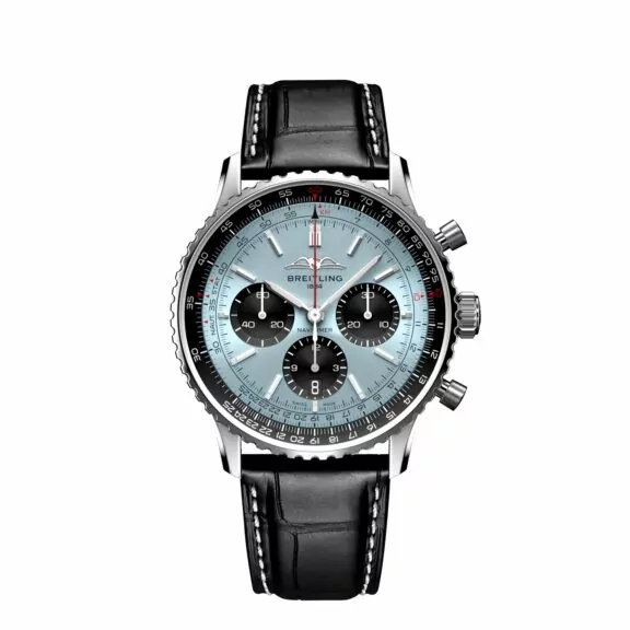 Breitling Navitimer B01 Chronograph 43 mit Edelstahlgehäuse und Lederband und blauem Zifferblatt