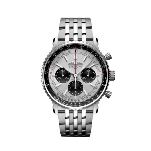 Breitling Navitimer B01 Chronograph 43 mit Gehäuse und Band aus Edelstahl und silbernem Zifferblatt