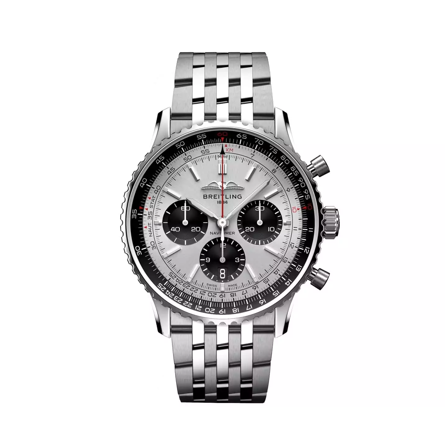 Breitling Navitimer B01 Chronograph 43 mit Gehäuse und Band aus Edelstahl und silbernem Zifferblatt