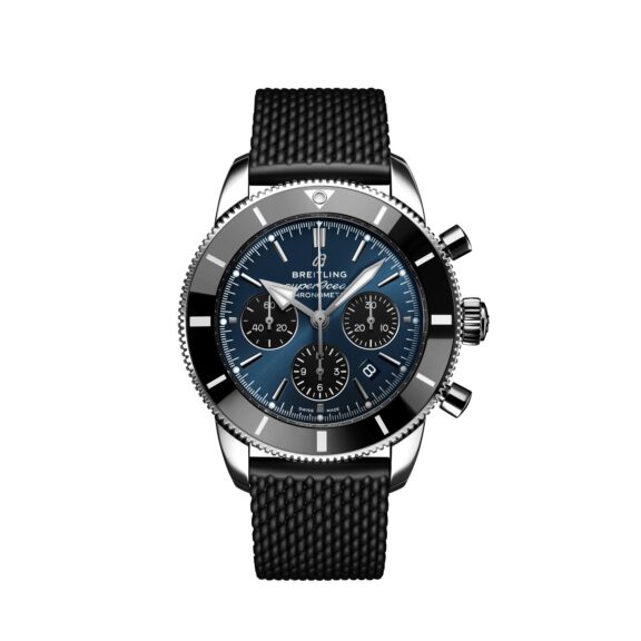 Breitling Superocean Heritage B01 Chronograph 44 mit Edelstahlgehäuse und Kautschukband und blauem Zifferblatt