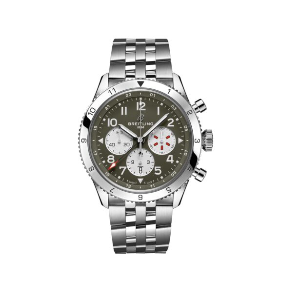 Super Avi B04 Chronograph GMT 46 Curtiss Warhawk mit Gehäuse und Band aus Edelstahl