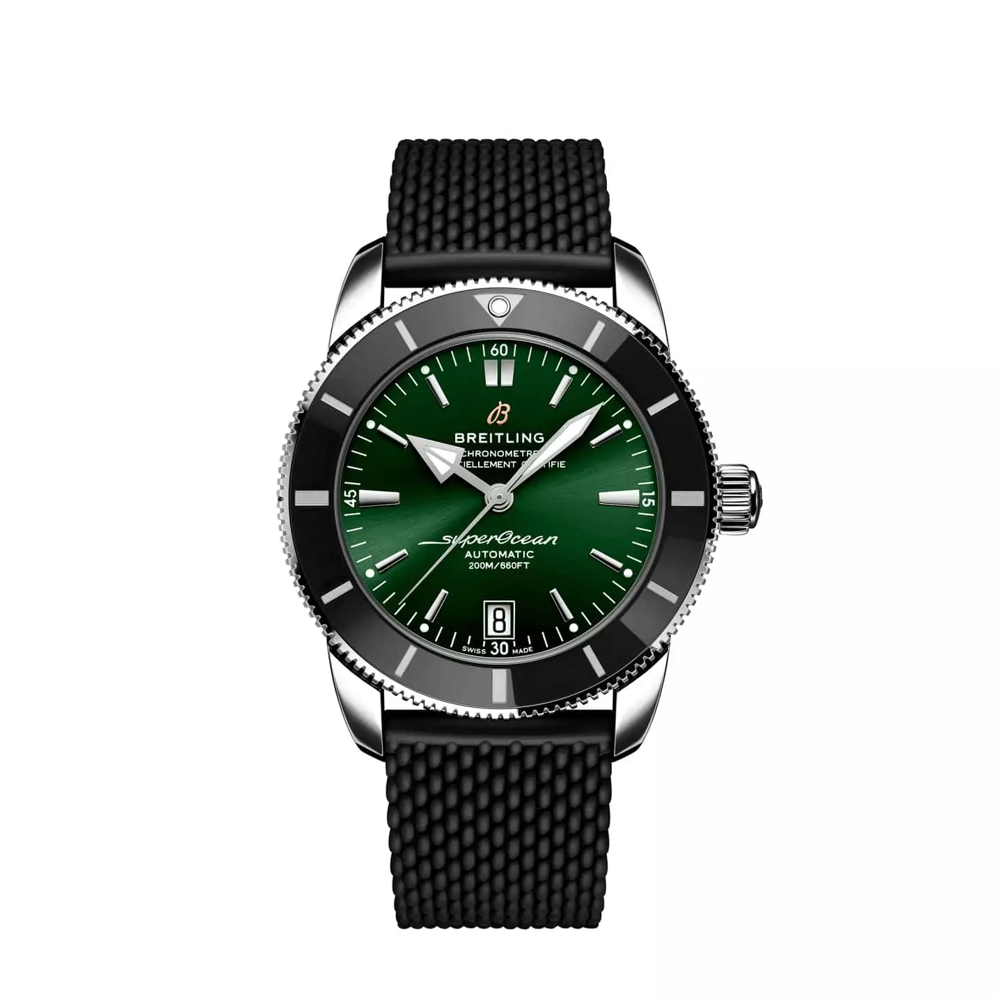 Breitling Superocean Heritage B20 Automatic 42 mit Edelstahlgehäuse und Kautschukband und grünem Zifferblatt