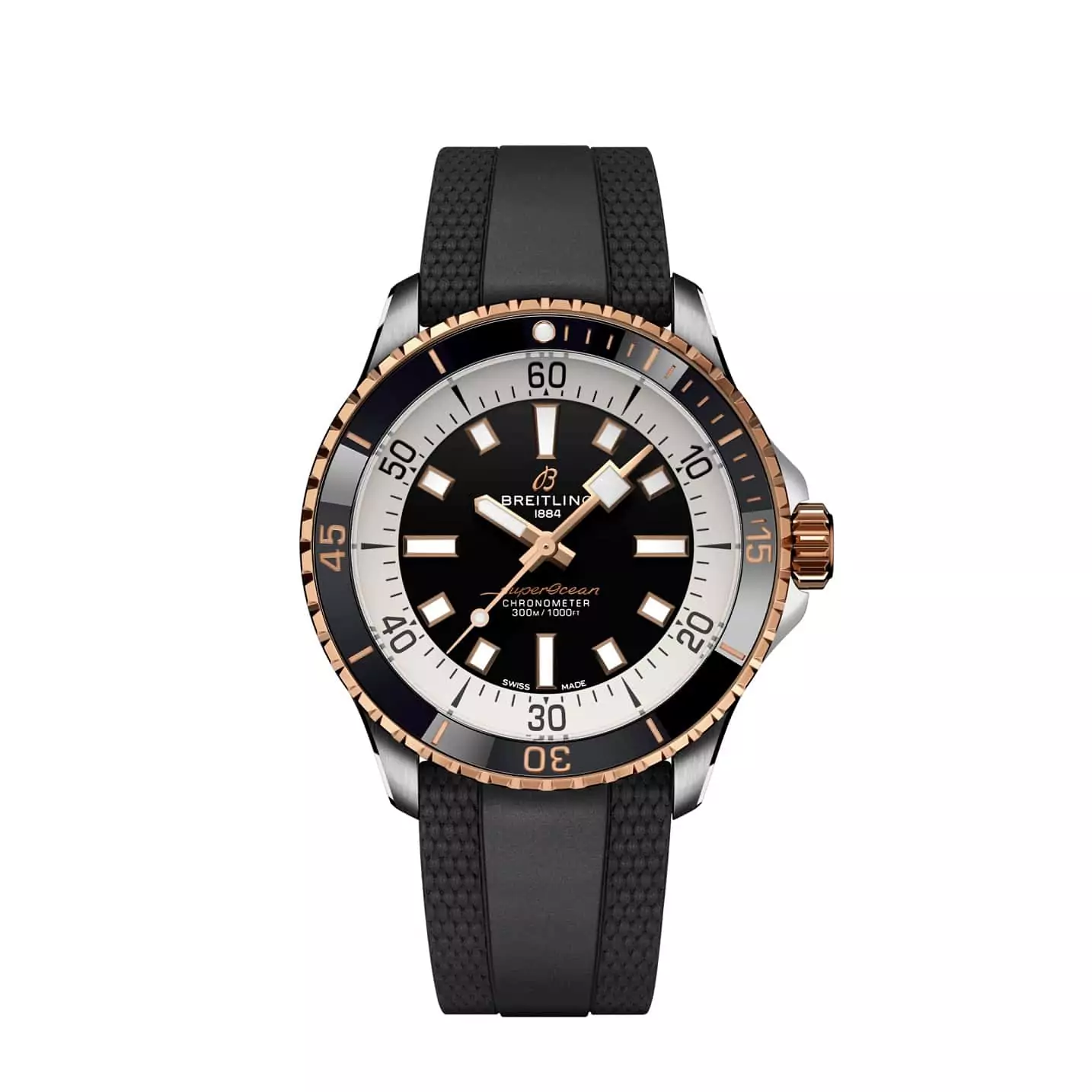 Breitling Superocean Automatic 42 mit Edelstahlgehäuse und Kautschukband und schwarzem Zifferblatt