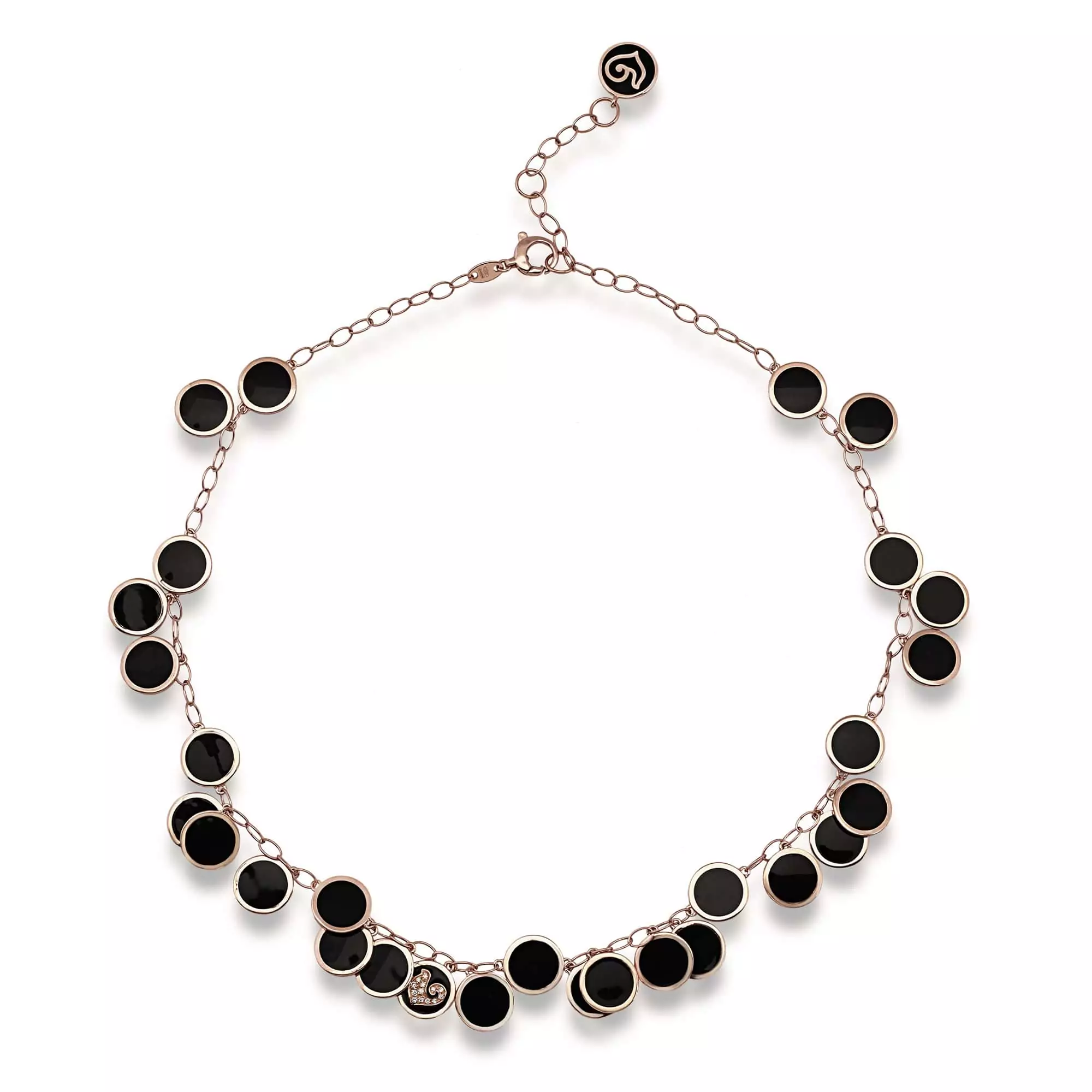 Chantecler Paillettes Collier aus Roségold mit schwarzem Emaille und Diamanten