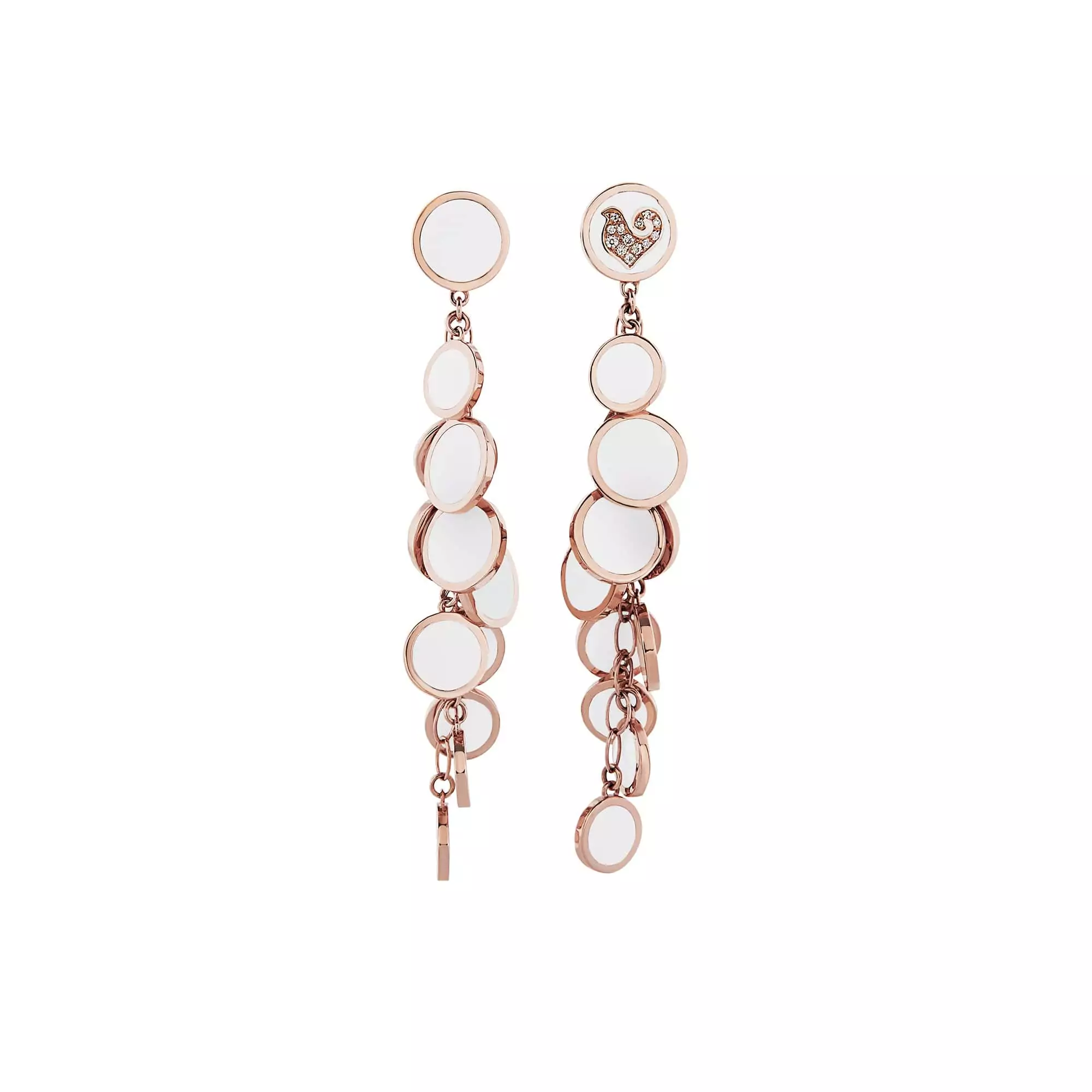 Chantecler Paillettes Ohrschmuck aus Roségold mit weißem Emaille und Brillanten