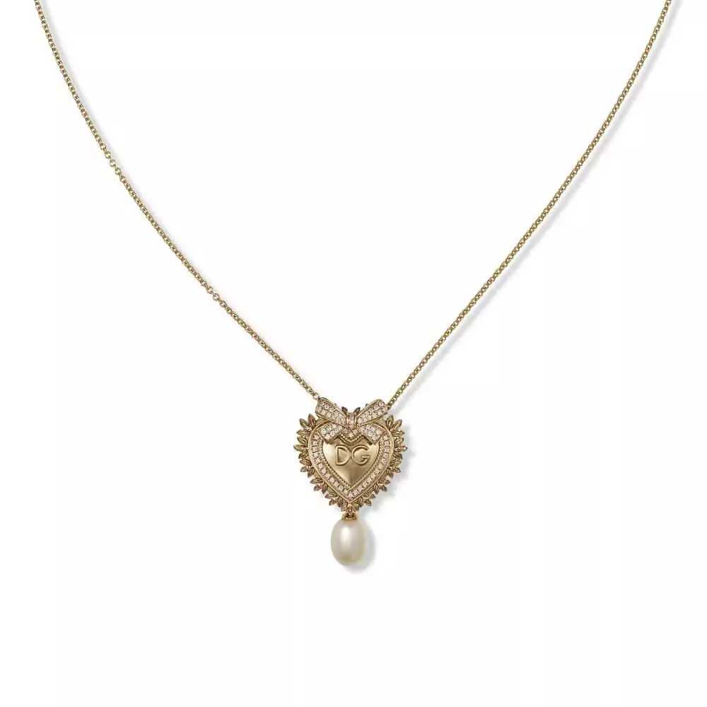 Devotion Collier aus Gelbgold mit Diamanten und Zuchtperle von Dolce & Gabbana