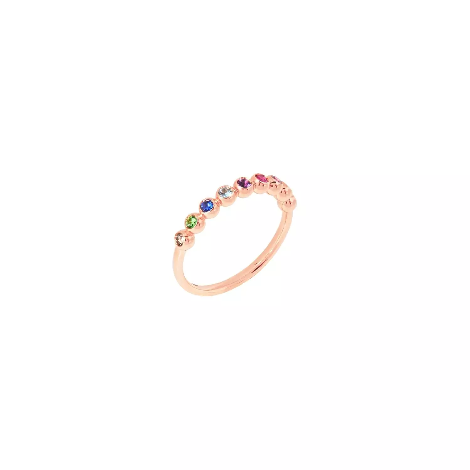 Dodo Ring aus 9 Karat Roségold mit Saphir, Rubin, Tsavorit, Topas, Amethyst und Diamant