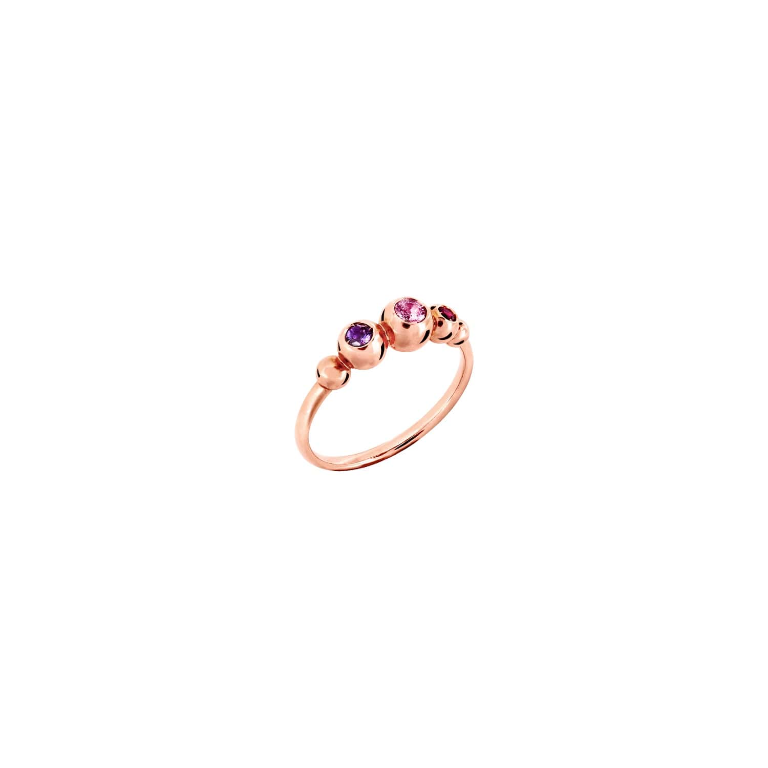 Dodo Ring aus 9 Karat Roségold mit Saphir, Rubin und Amethyst