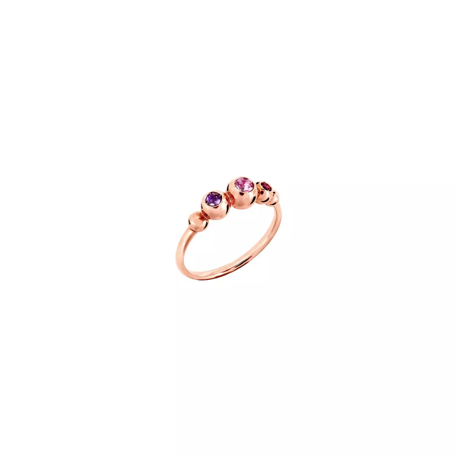Dodo Ring aus 9 Karat Roségold mit Saphir, Rubin und Amethyst