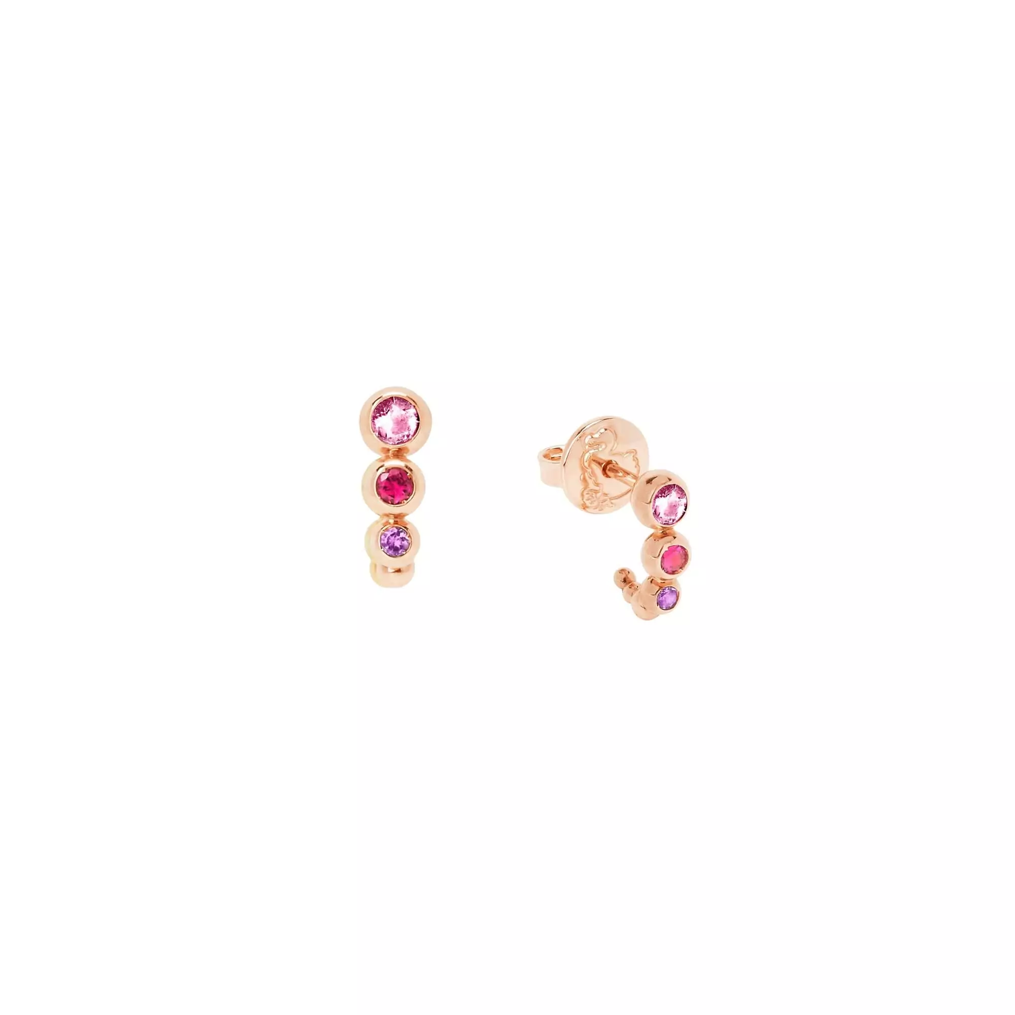 Dodo Ohrschmuck aus 9 Karat Roségold, Saphir, Rubin und Amethyst