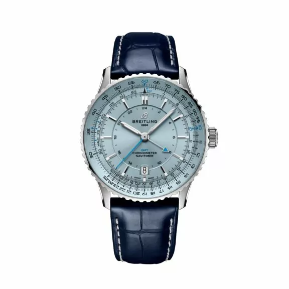 Breitling Navitimer Automatic GMT 41 mit Edelstahlgehäuse und Lederband