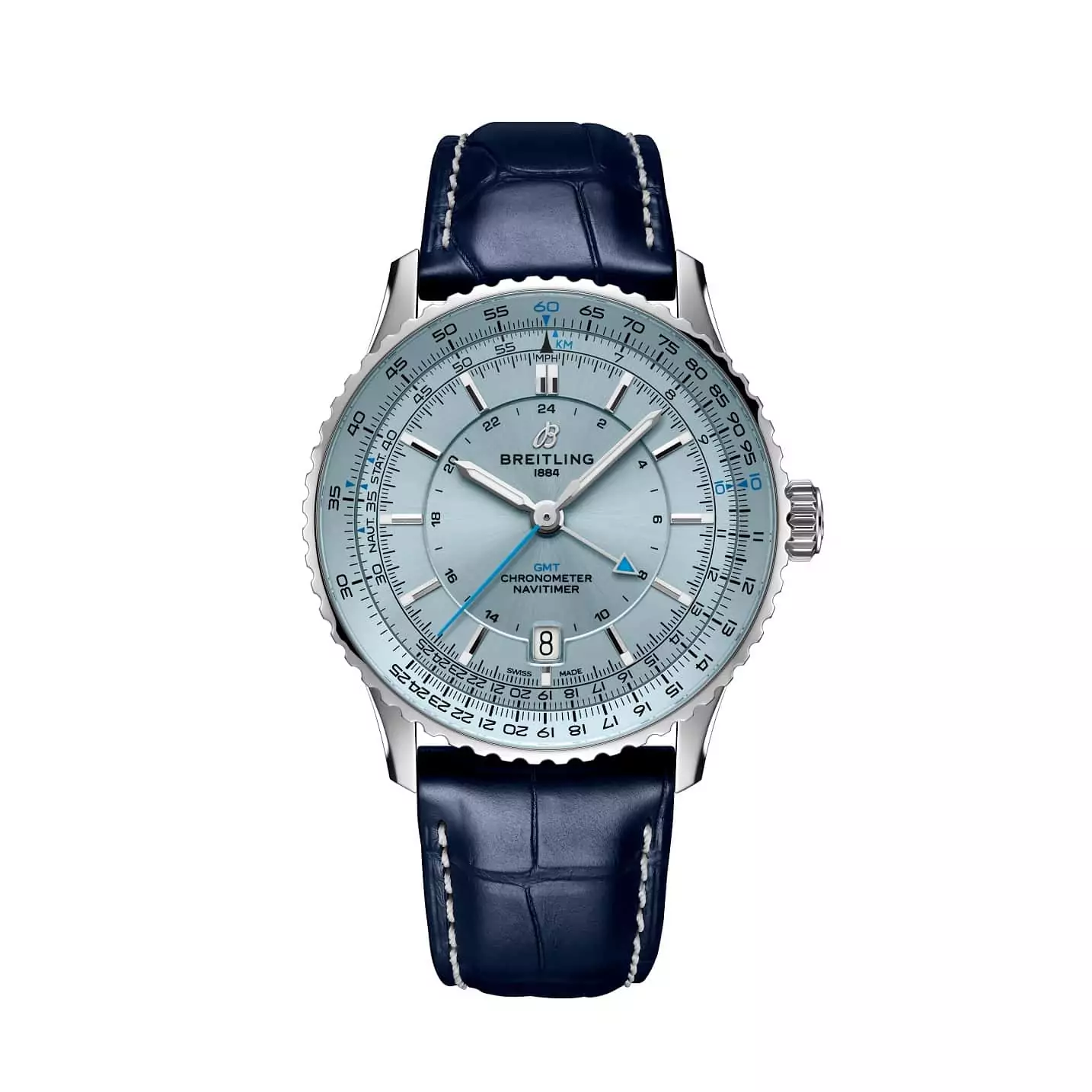 Breitling Navitimer Automatic GMT 41 mit Edelstahlgehäuse und Lederband