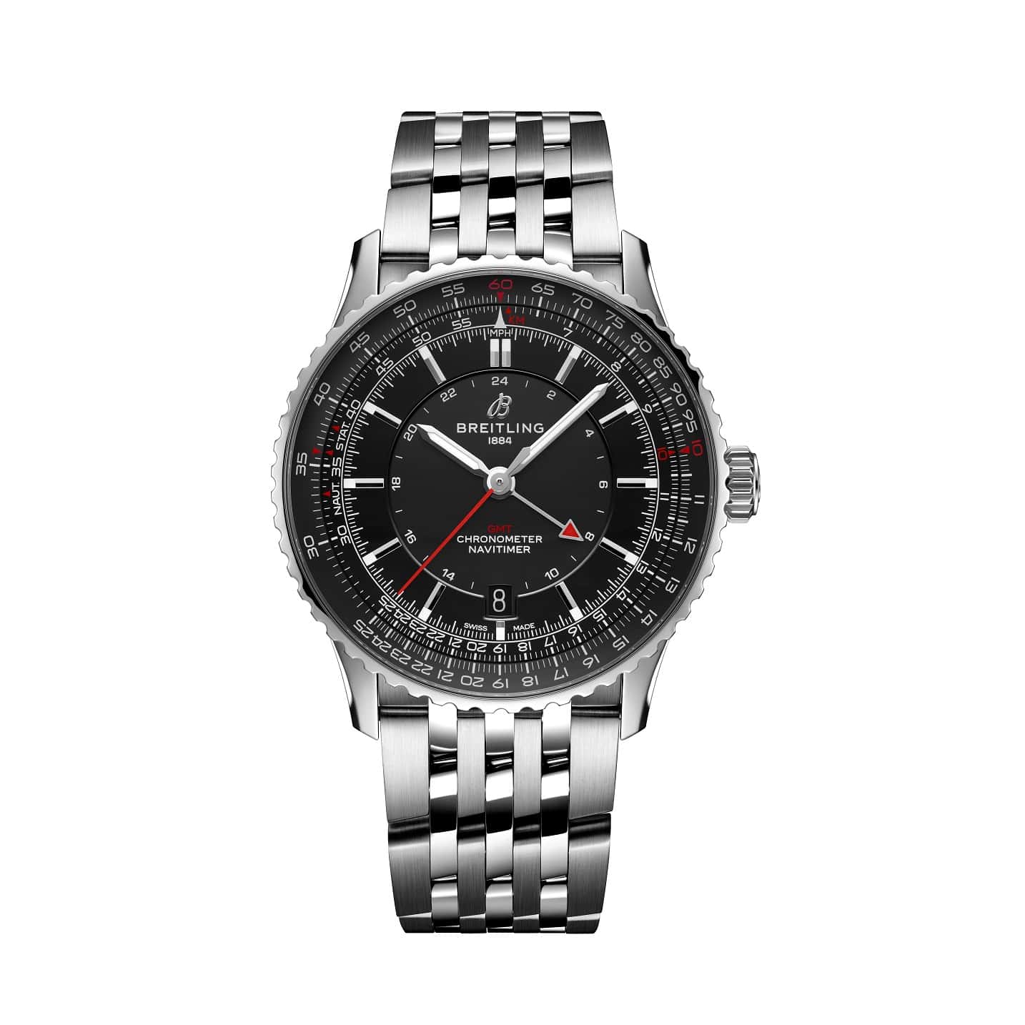 Breitling Navitimer Automatic GMT 41 mit Gehäuse und Band aus Edelstahl