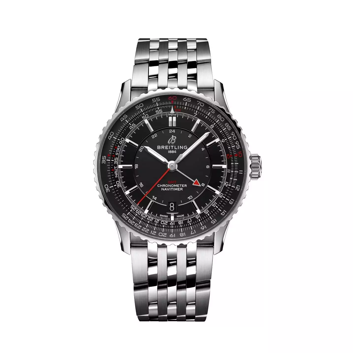 Breitling Navitimer Automatic GMT 41 mit Gehäuse und Band aus Edelstahl
