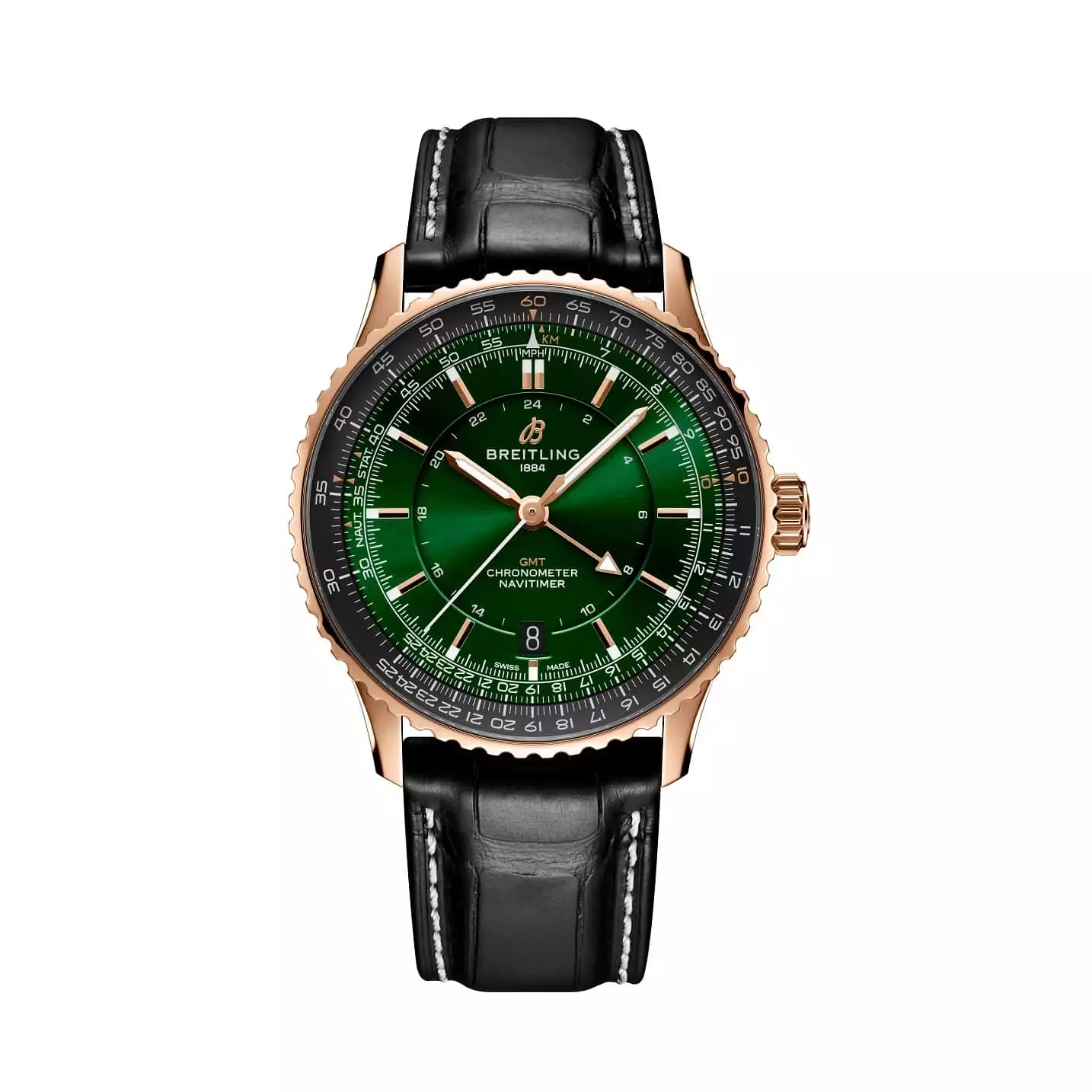 Breitling Navitimer Automatic GMT 41 im 18 Karat Goldgehäuse mit Lederband