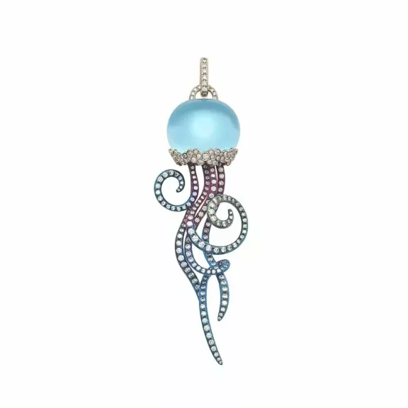 Chantecler Campanelle Anhänger aus Gelb- und Weißgold , Titan mit Quartz, Türkis und Diamanten