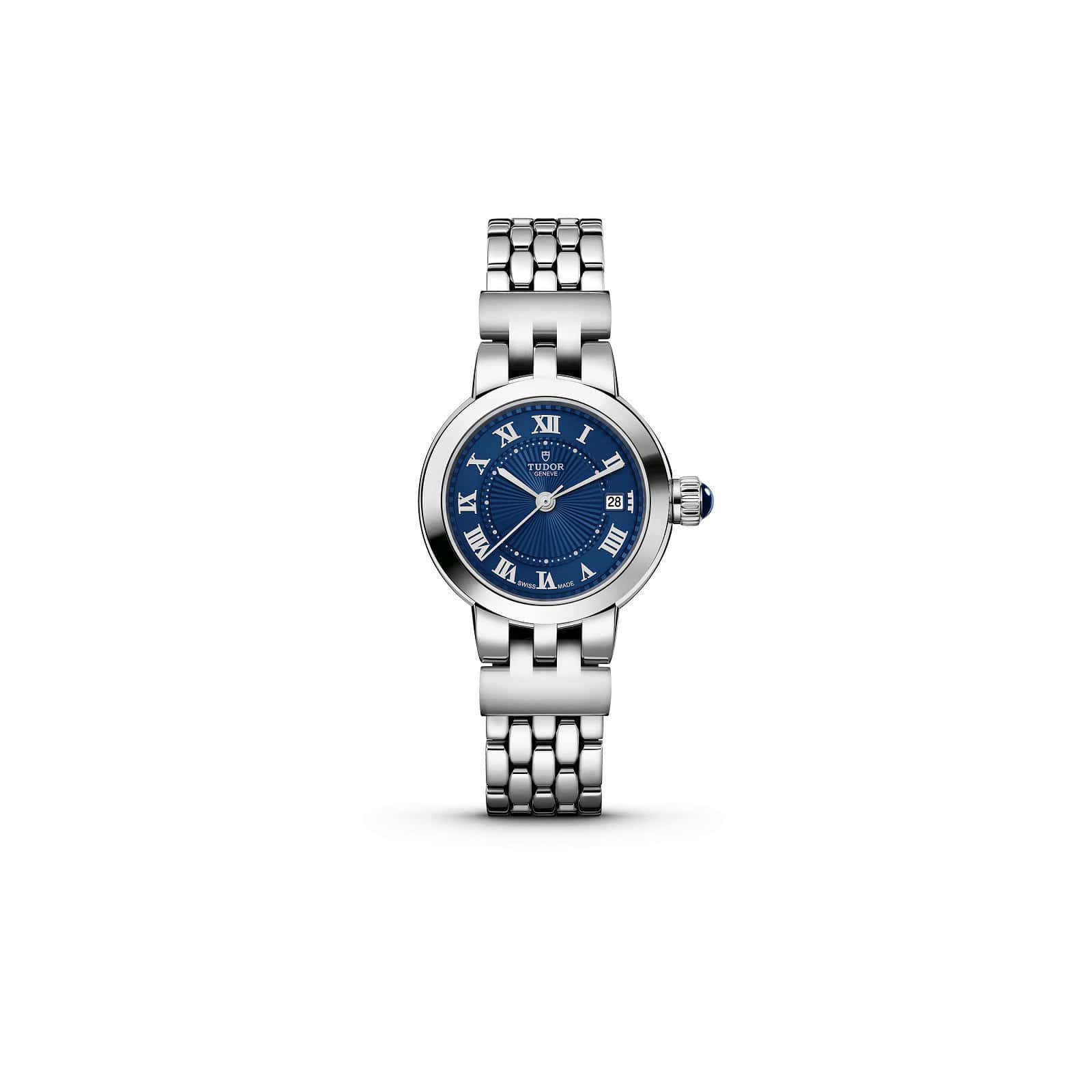 Tudor Clair de Rose mit 26 Millimeter Gehäuse und Band aus Edelstahl und blauem Zifferblatt