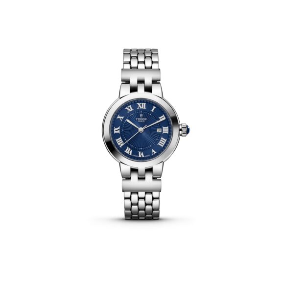 Tudor Clair de Rose mit 30 Millimeter Gehäuse und Band aus Edelstahl und blauem Zifferblatt