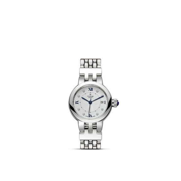 Tudor Clair de Rose mit 26 Millimeter Gehäuse und Band aus Edelstahl, Diamantindizes und silbernem Zifferblatt