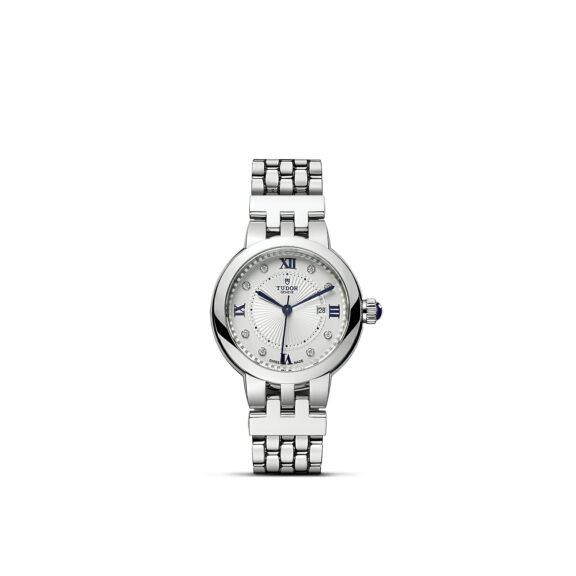 Tudor Clair de Rose mit 30 Millimeter Gehäuse und Band aus Edelstahl, Diamantindizes und silbernem Zifferblatt