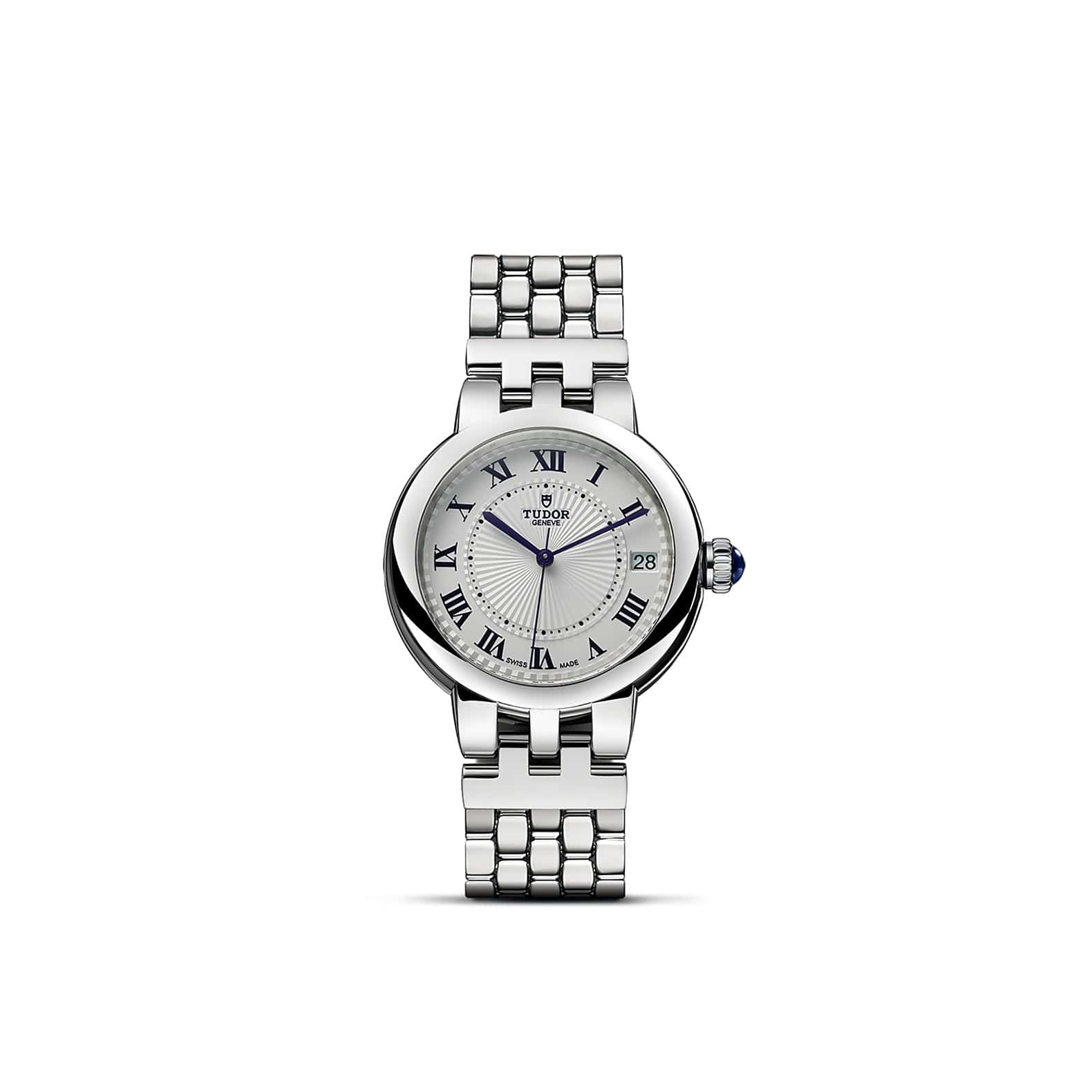 Tudor Clair de Rose mit 34 Millimeter Gehäuse und Band aus Edelstahl und silbernem Zifferblatt