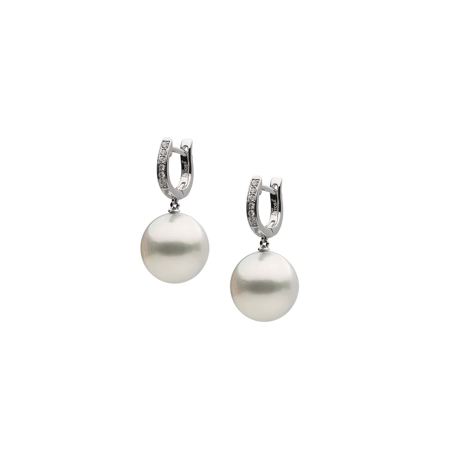 Ohrschmuck aus 18 Karat Weißgold mit Südseezuchtperlen und Diamanten von Autore