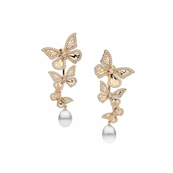 Ohrschmuck aus 18 Karat Roségold mit Südseezuchtperlen und Diamanten von Autore