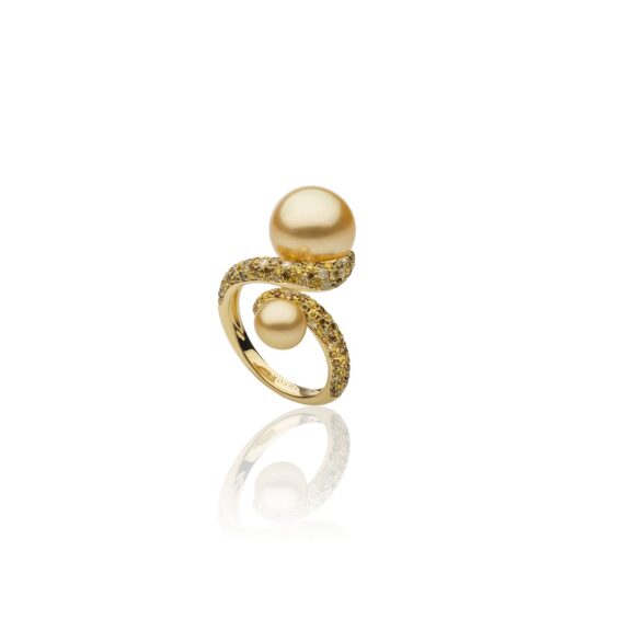 Ring aus 18 Karat Gelbgold mit Südseezuchtperle und Diamanten von Autore