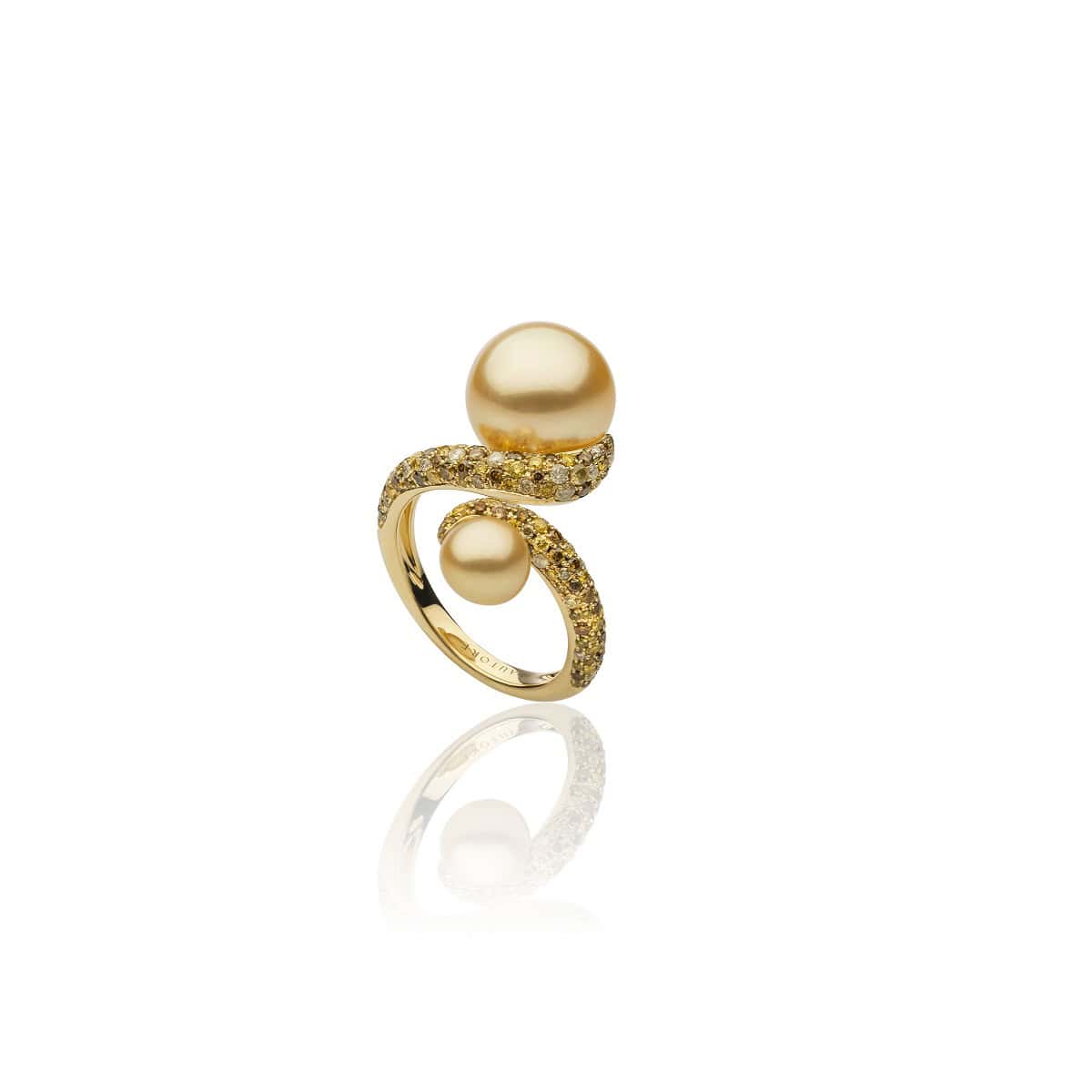 Ring aus 18 Karat Gelbgold mit Südseezuchtperle und Diamanten von Autore