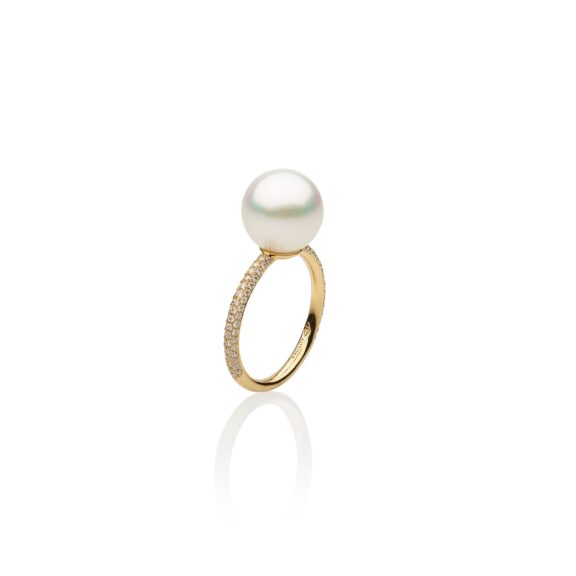 Ring aus 18 Karat Gelbgold mit Südseezuchtperle und Diamanten von Autore
