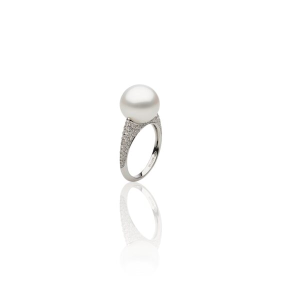 Ring aus 18 Karat Weißgold mit Südseezuchtperle und Diamanten von Autore