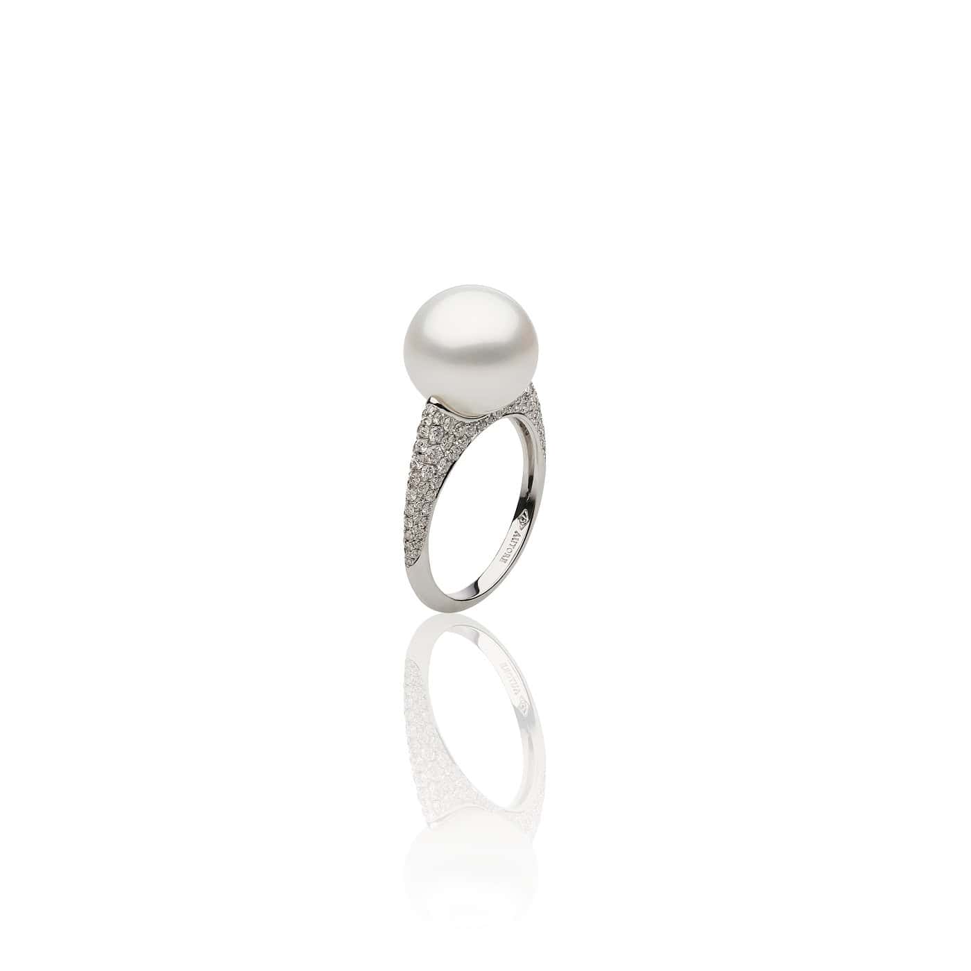 Ring aus 18 Karat Weißgold mit Südseezuchtperle und Diamanten von Autore