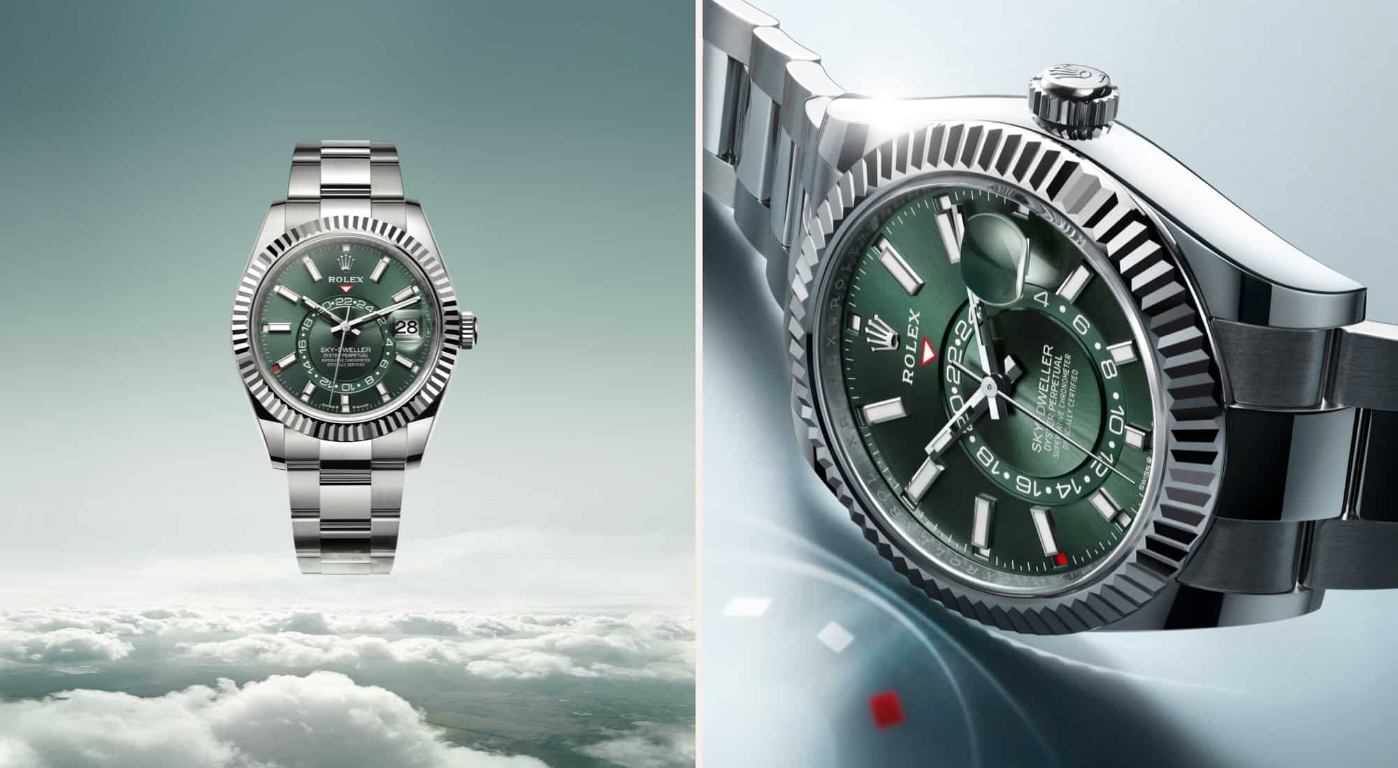Die Rolex Oyster Perpetual Sky-Dweller mit grünem Zifferblatt bei Juwelier S.M.Wild