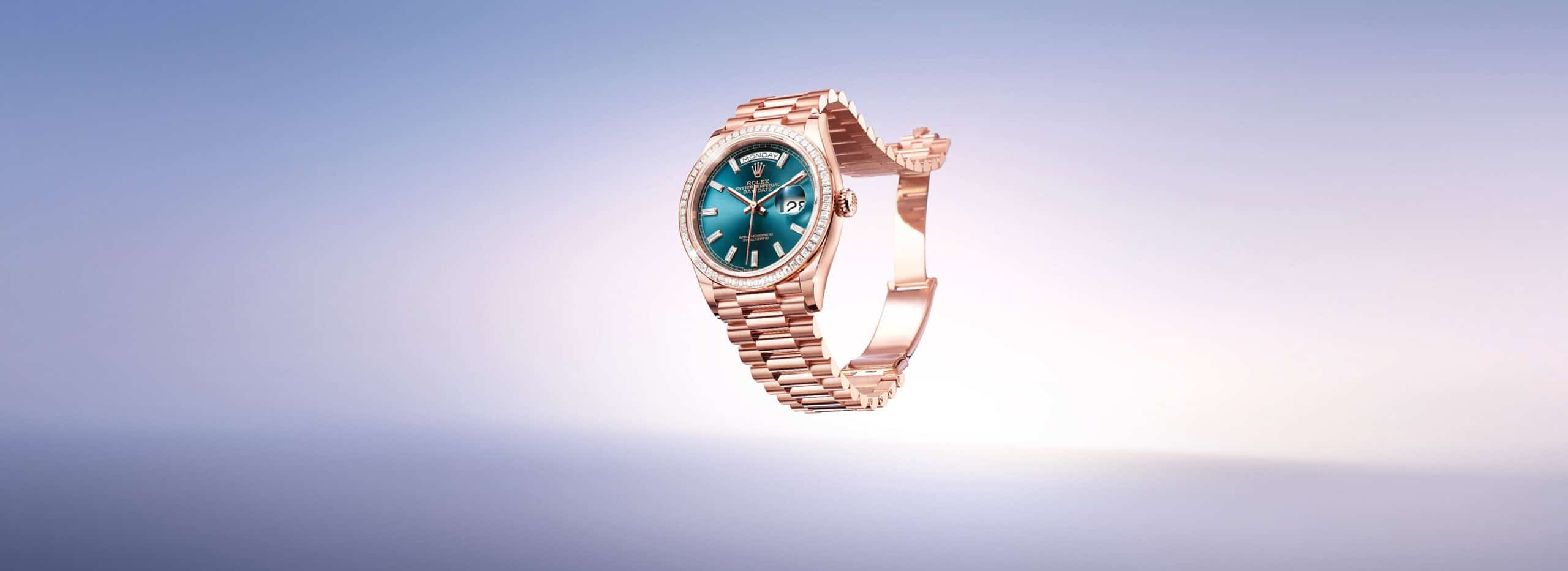 Die neue Rolex Day-Date 36 2024 in Everose Gold mit Diamant-Lünette bei Juwelier S.M.Wild