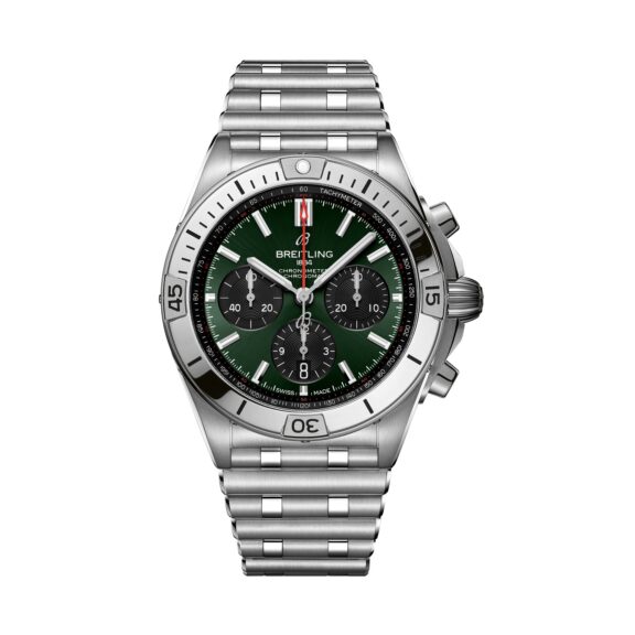 Breitling Chronomat B01 42 mit Gehäuse und Band aus Edelstahl und grünem Zifferblatt