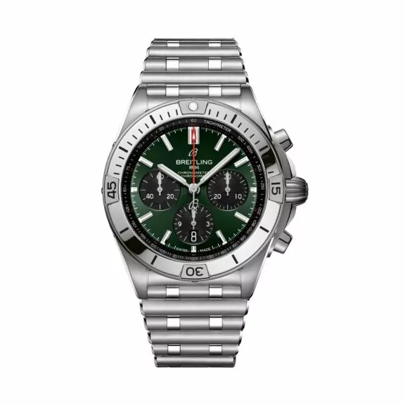 Breitling Chronomat B01 42 mit Gehäuse und Band aus Edelstahl und grünem Zifferblatt
