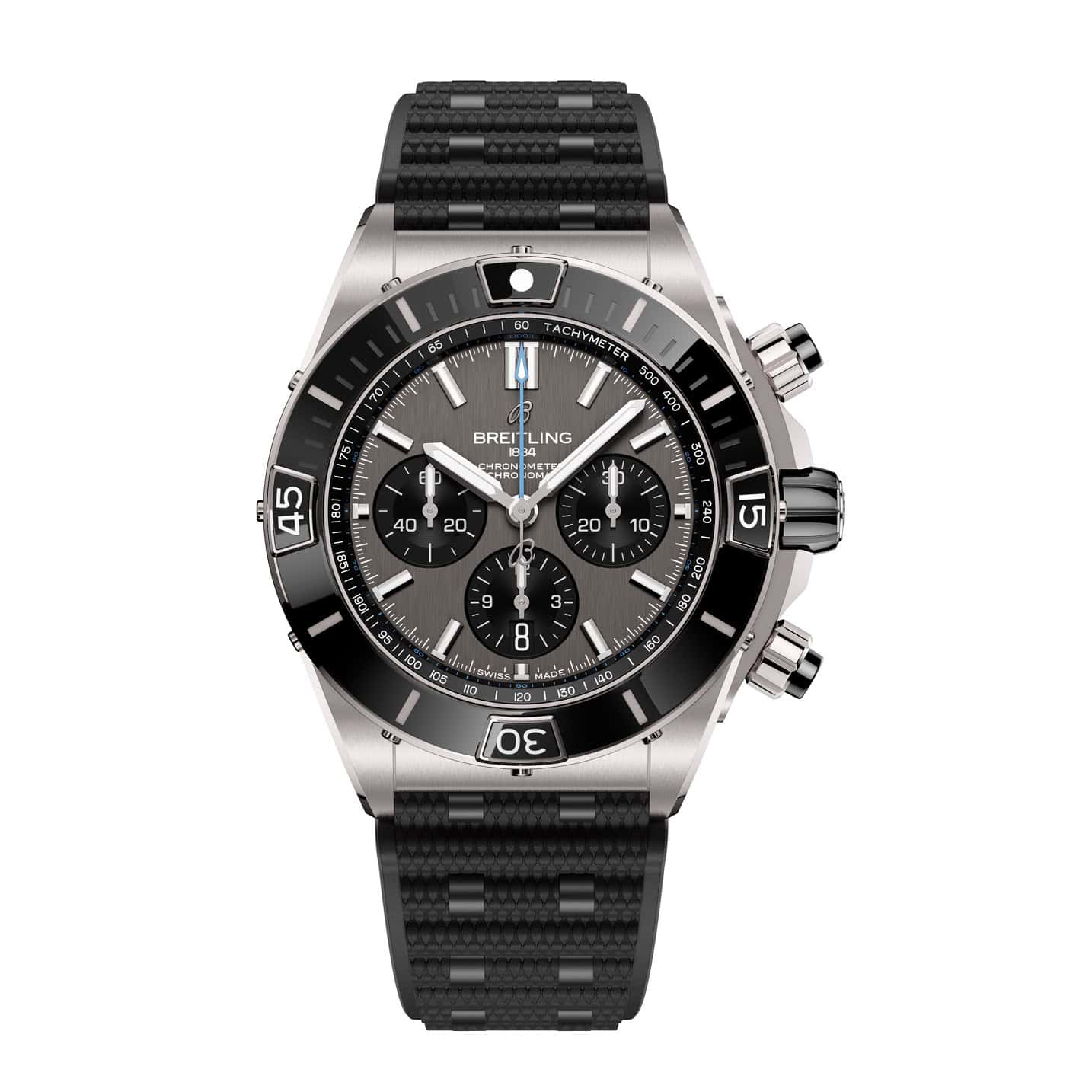 Breitling Super Chronomat B01 44 mit Titangehäuse und Kautschukband und anthrazitfarbenem Zifferblatt