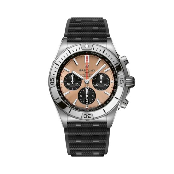Breitling Chronomat B01 42 mit Edelstahlgehäuse und Kautschukband und kupferfarbenem Zifferblatt
