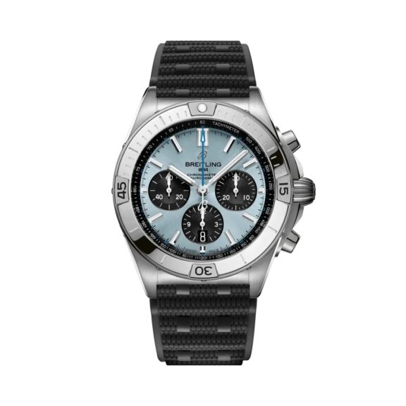 Breitling Chronomat B01 42 mit Edelstahlgehäuse und Kautschukband und blauem Zifferblatt