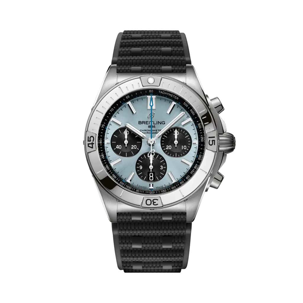 Breitling Chronomat B01 42 mit Edelstahlgehäuse und Kautschukband und blauem Zifferblatt