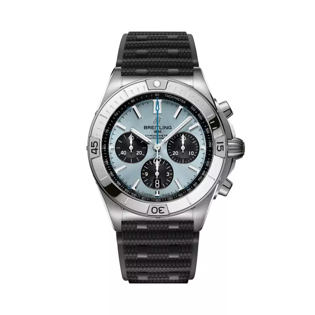 Breitling Chronomat B01 42 mit Edelstahlgehäuse und Kautschukband und blauem Zifferblatt