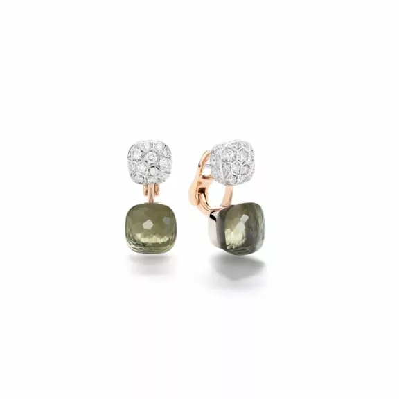 Pomellato Nudo Ohrschmuck aus Rosé- und Weißgold mit Prasiolith und Diamanten