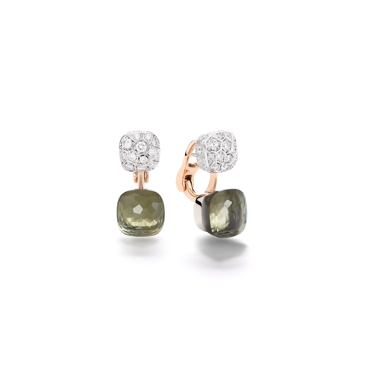 Pomellato Nudo Ohrschmuck aus Rosé- und Weißgold mit Prasiolith und Diamanten