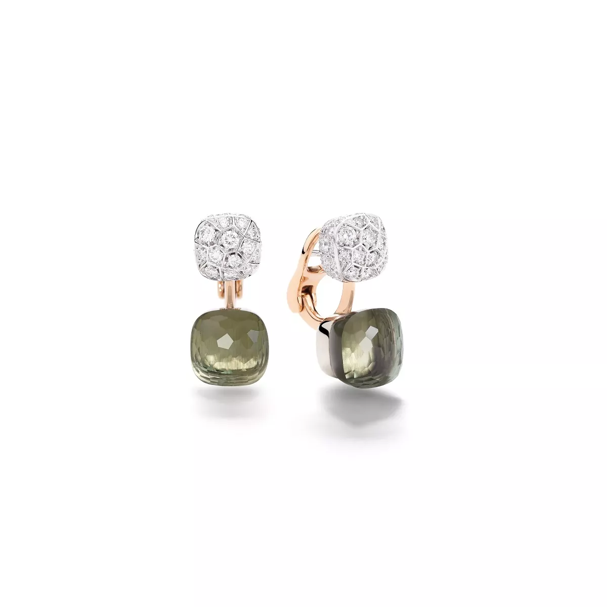 Pomellato Nudo Ohrschmuck aus Rosé- und Weißgold mit Prasiolith und Diamanten