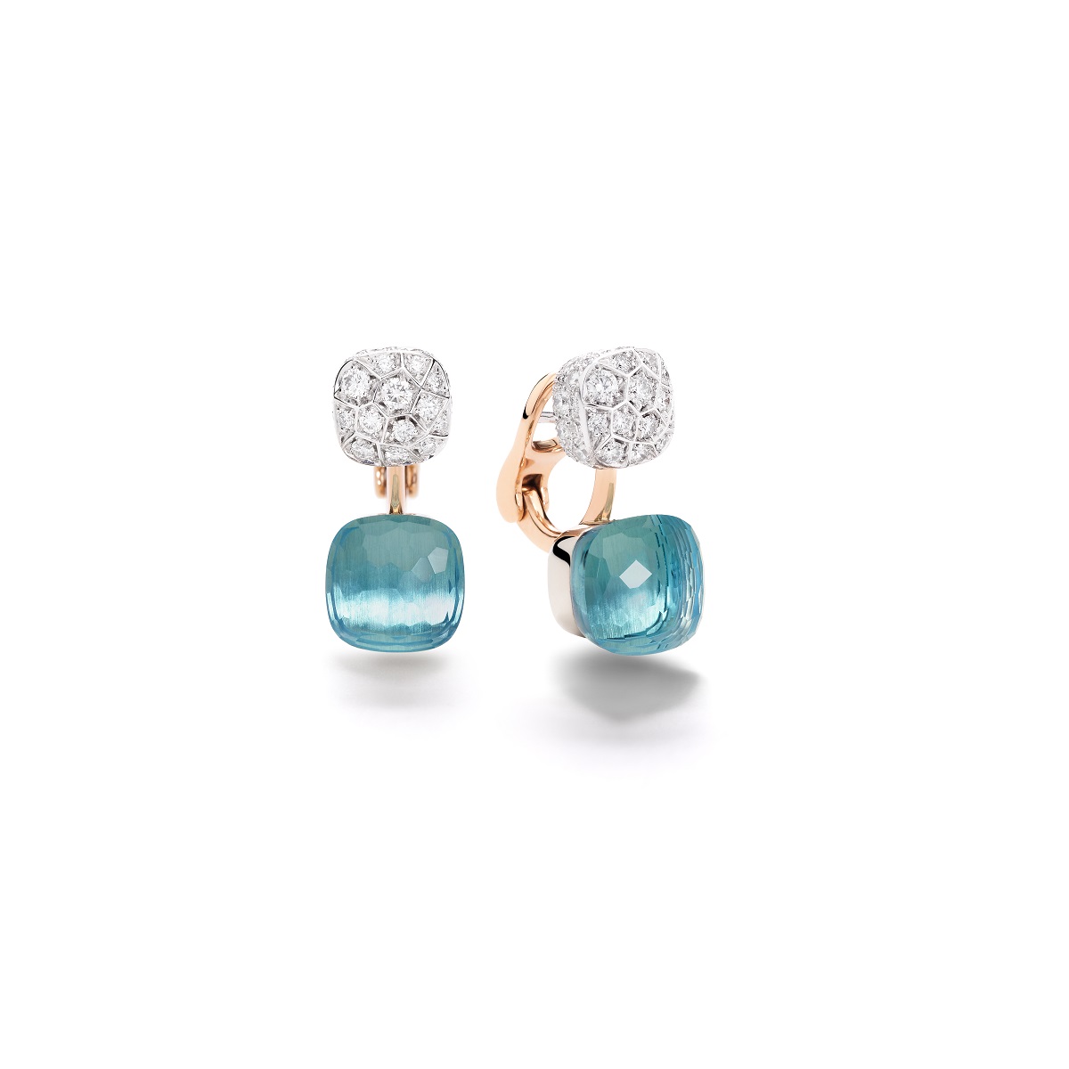 Pomellato Nudo Ohrschmuck aus Rosé- und Weißgold mit blauem Topas und Diamanten