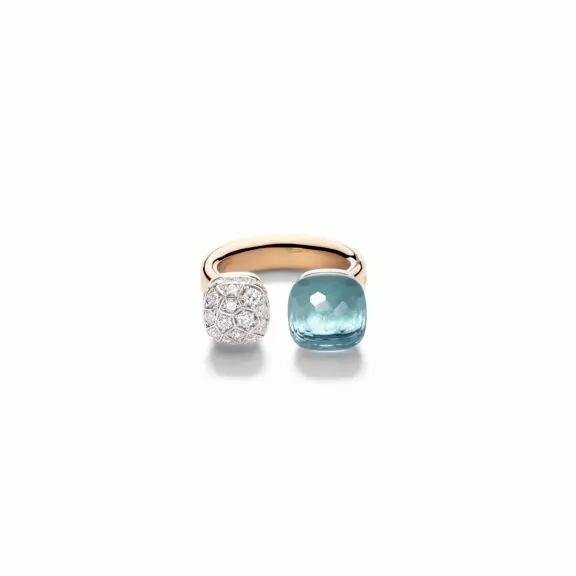Pomellato Nudo Ring aus Rosé- und Weißgold mit blauem Topas und Diamanten