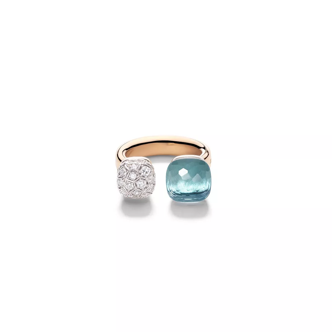 Pomellato Nudo Ring aus Rosé- und Weißgold mit blauem Topas und Diamanten