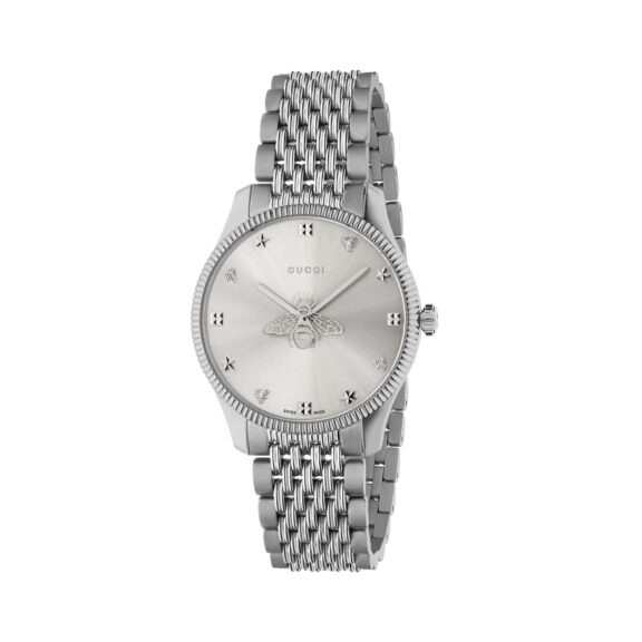 Gucci G-Timeless Uhr mit Gehäuse und Band aus Edelstahl mit silberfarbenem Zifferblatt