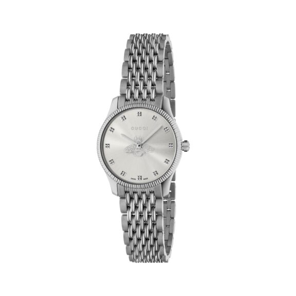 Gucci G-Timeless Uhr mit Gehäuse und Band aus Edelstahl mit silberfarbenem Zifferblatt