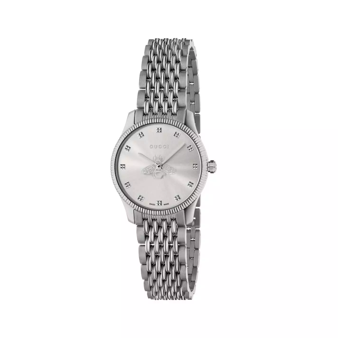 Gucci G-Timeless Uhr mit Gehäuse und Band aus Edelstahl mit silberfarbenem Zifferblatt